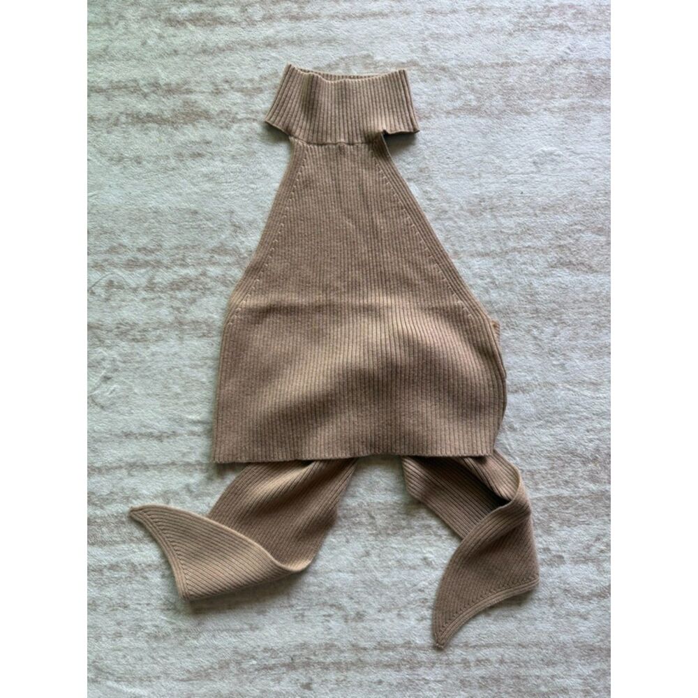 House of Harlow 1960 Ribbed Knit Turtleneck Scarf Top Brown M
